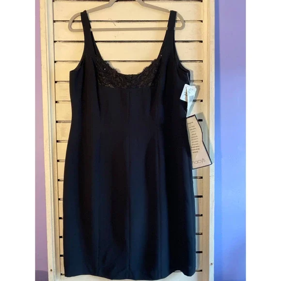 Jones New York Woman’s black dress size 16 sleeveless black lace bead PO w tags - Picture 1 of 16